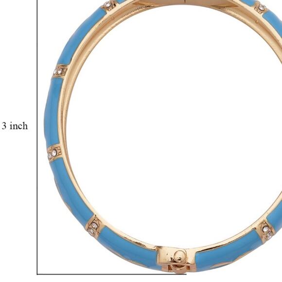 Turquoise Blue Enameled Bangle Bracelet in Goldtone - Picture 5 of 5